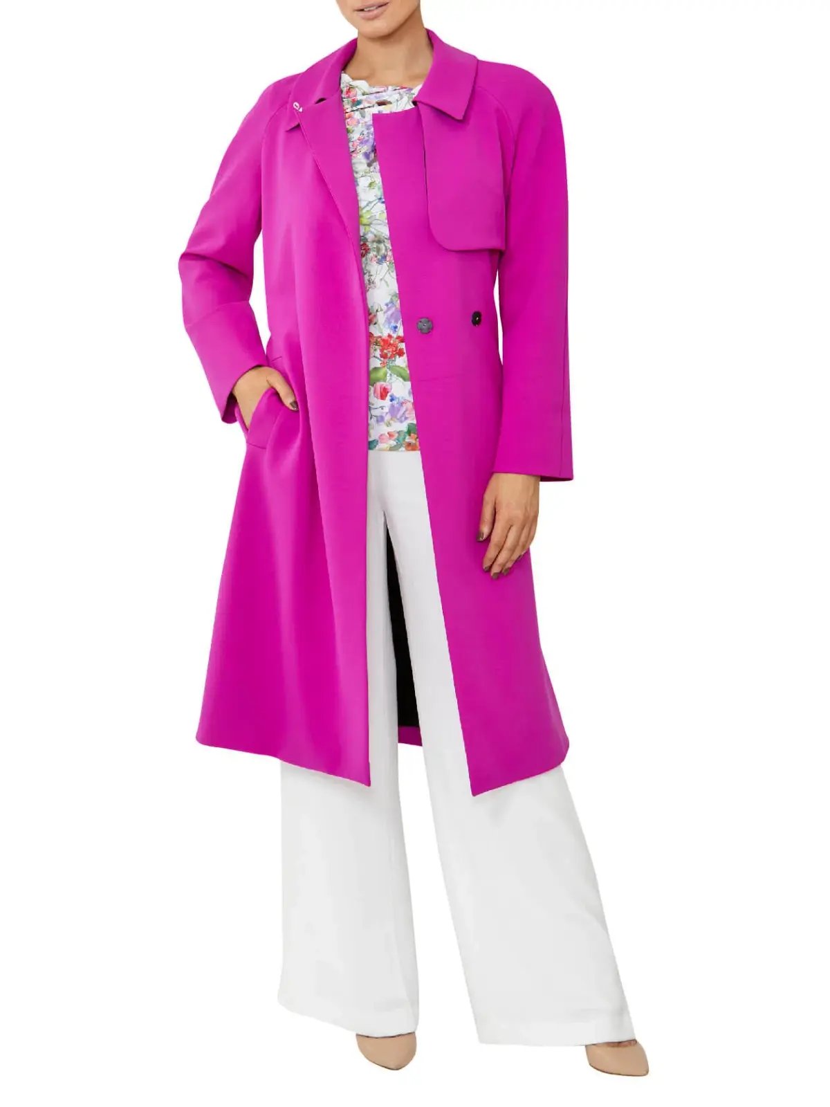 Anthea Crawford Pink Crepe Trench Coat Size 10 photo 4