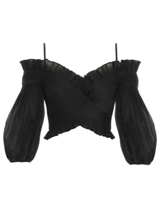 Zimmermann The Pleated Off Shoulder Top and Skirt Set Black Size 12 photo 4