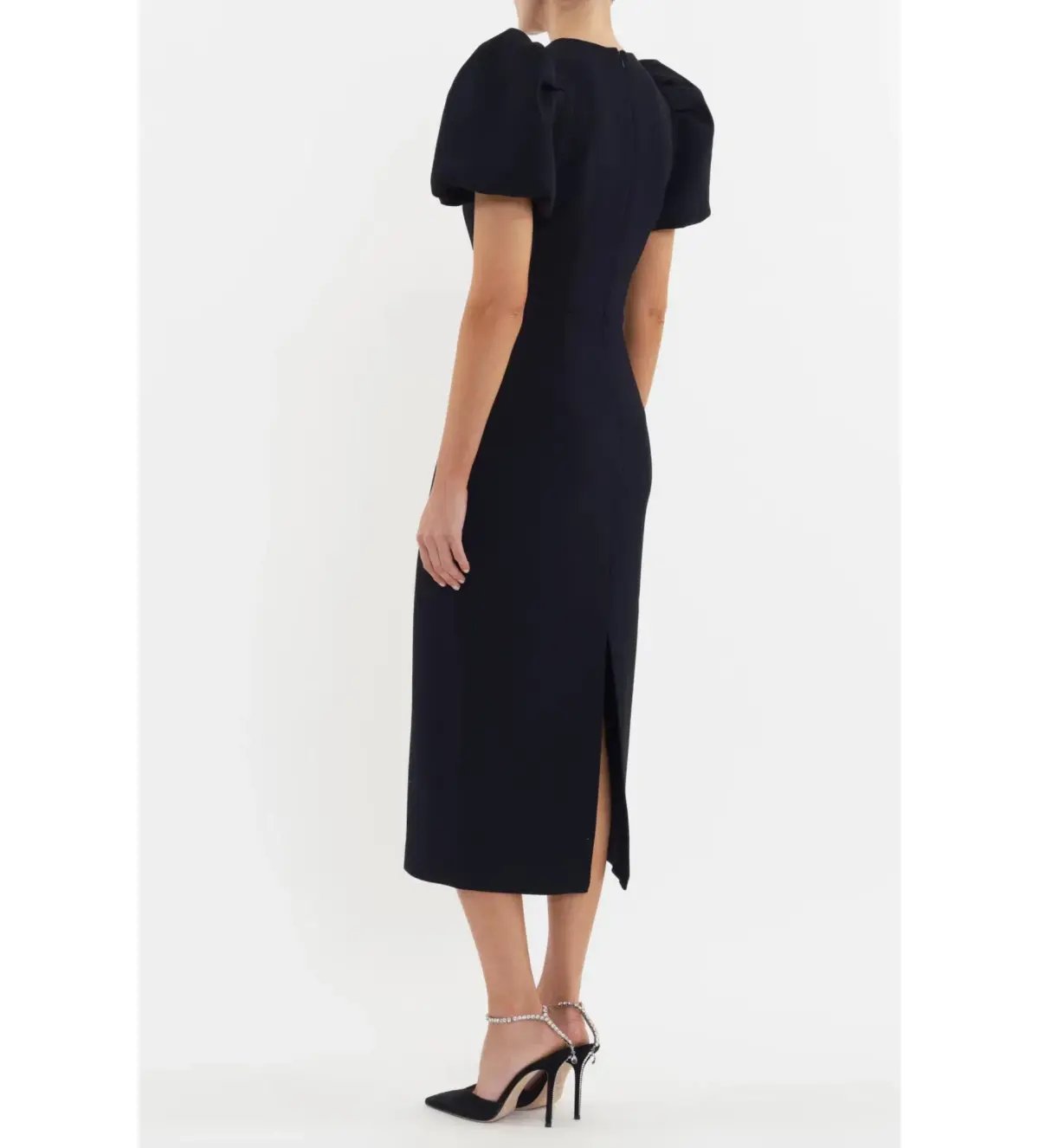 Rebecca Vallance Eliana Puff Sleeve Midi Dress Black Size AU 14 photo 4