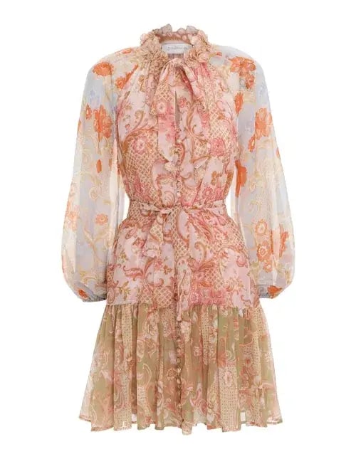 Zimmermann Postcard Lantern Floral Mini Dress Mixed Swirl Floral Size 1 / Au 10 photo 5