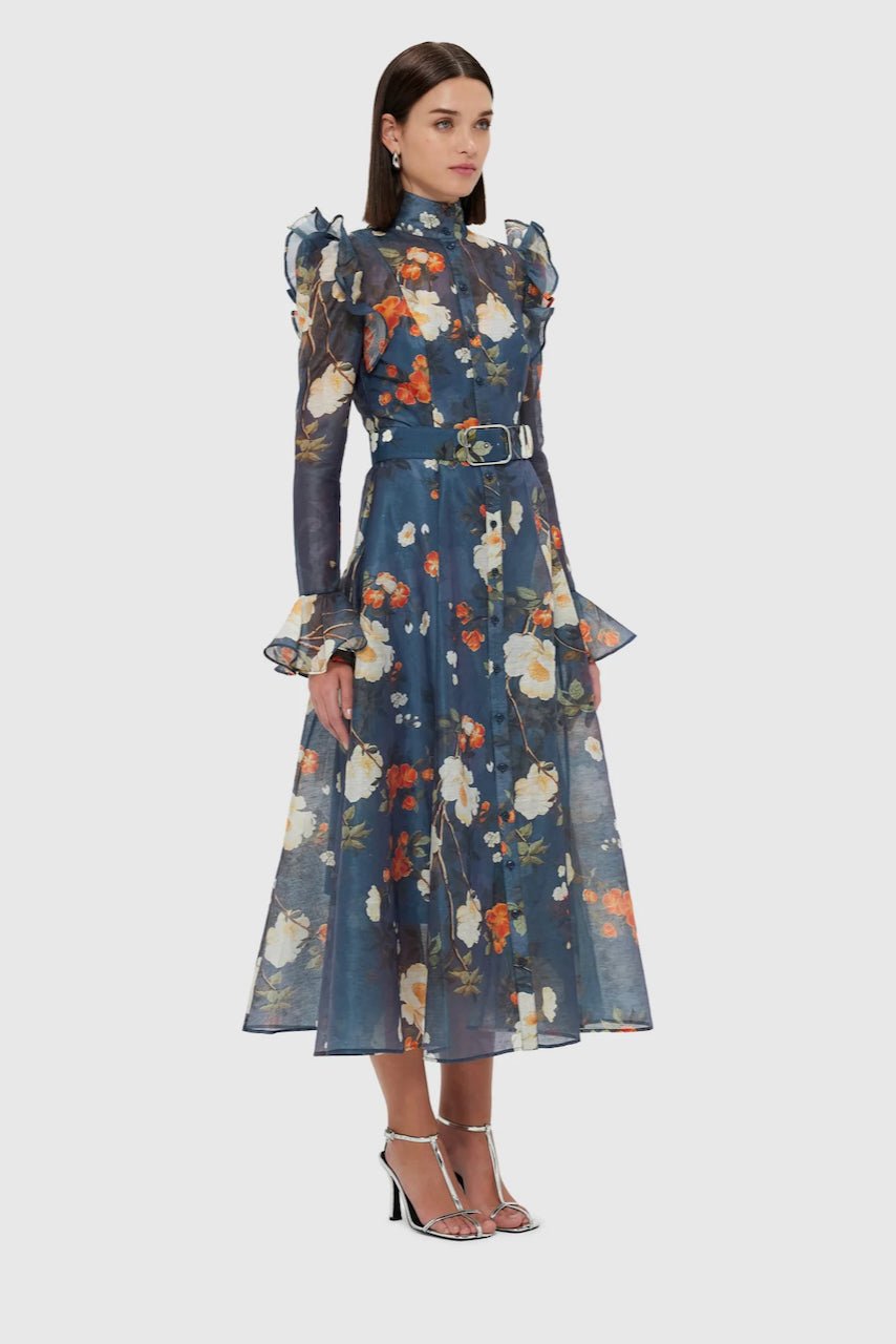 LEO LIN KATRINA BUTTERFLY SLEEVE MIDI DRESS - PEAR BLOSSOM PRINT photo 3