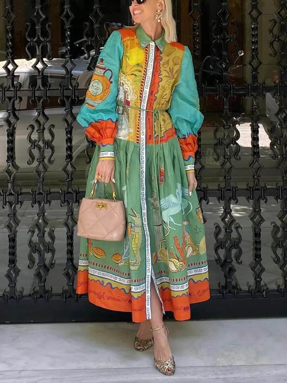Alemais Surrealist Summer Ramie Midi Shirtdress Size 16 photo 2