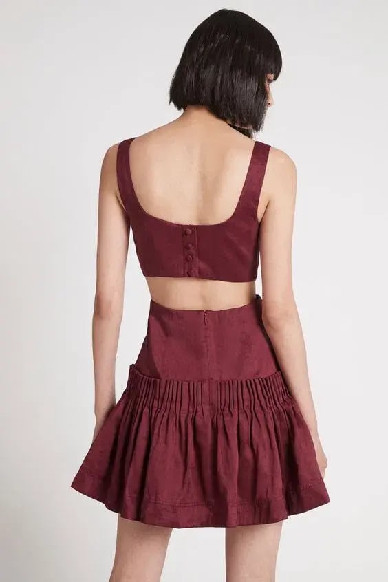 Aje Audette Pleated Mini Dress Burgundy Size 10 photo 3