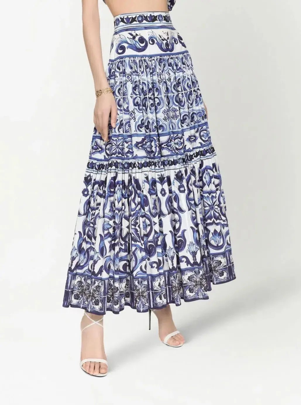 Dolce & Gabbana Majolica Top and Maxi Skirt Set Blue Size AU 8 photo 2