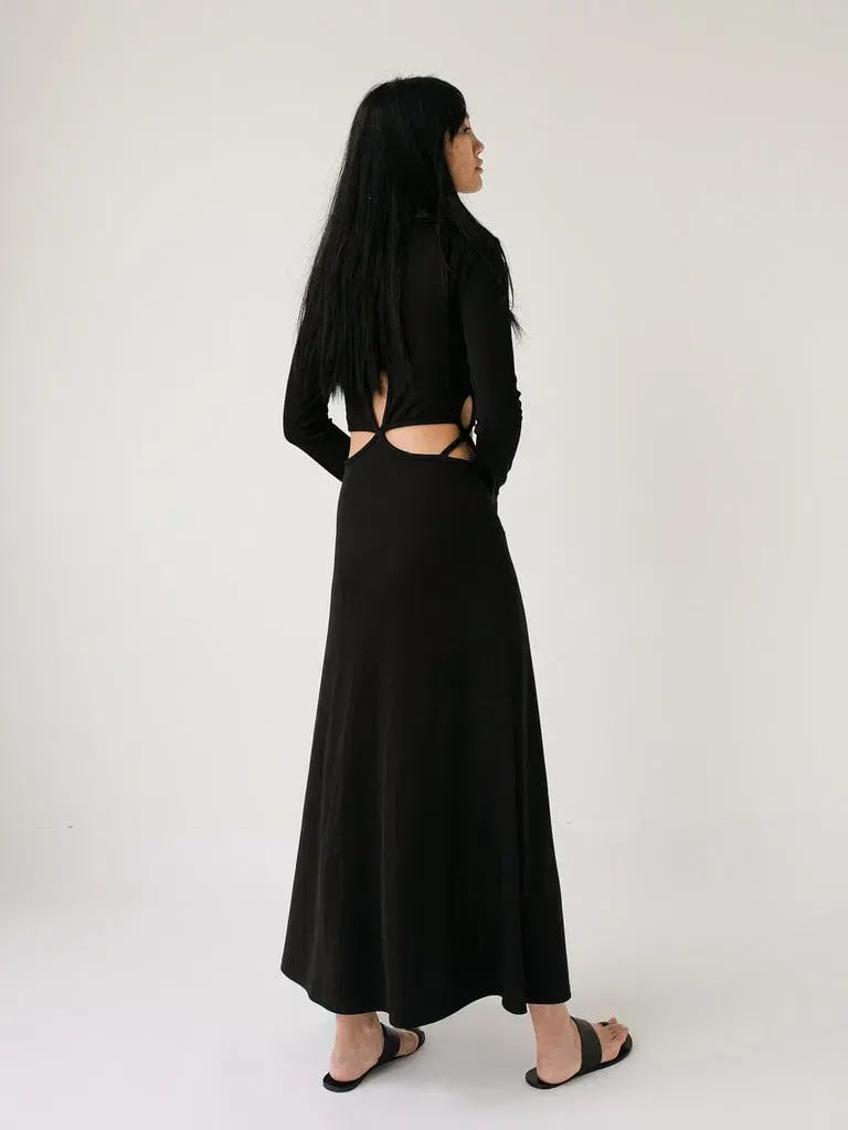 Christopher Esber Looped Cutaway Long Sleeve Rib Dress Black Size 14 photo 2