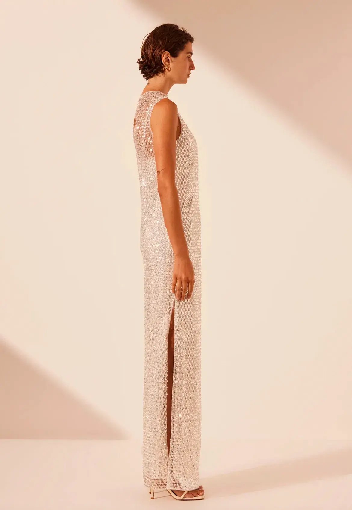 Shona Joy Asteri High Neck Sleeveless Maxi Dress Silver Size 8 photo 4