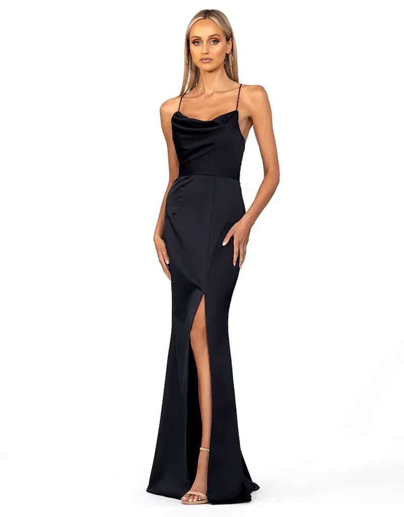Bariano Valentine Cowl Neck Strappy Back Gown Black Size AU 12 photo 4