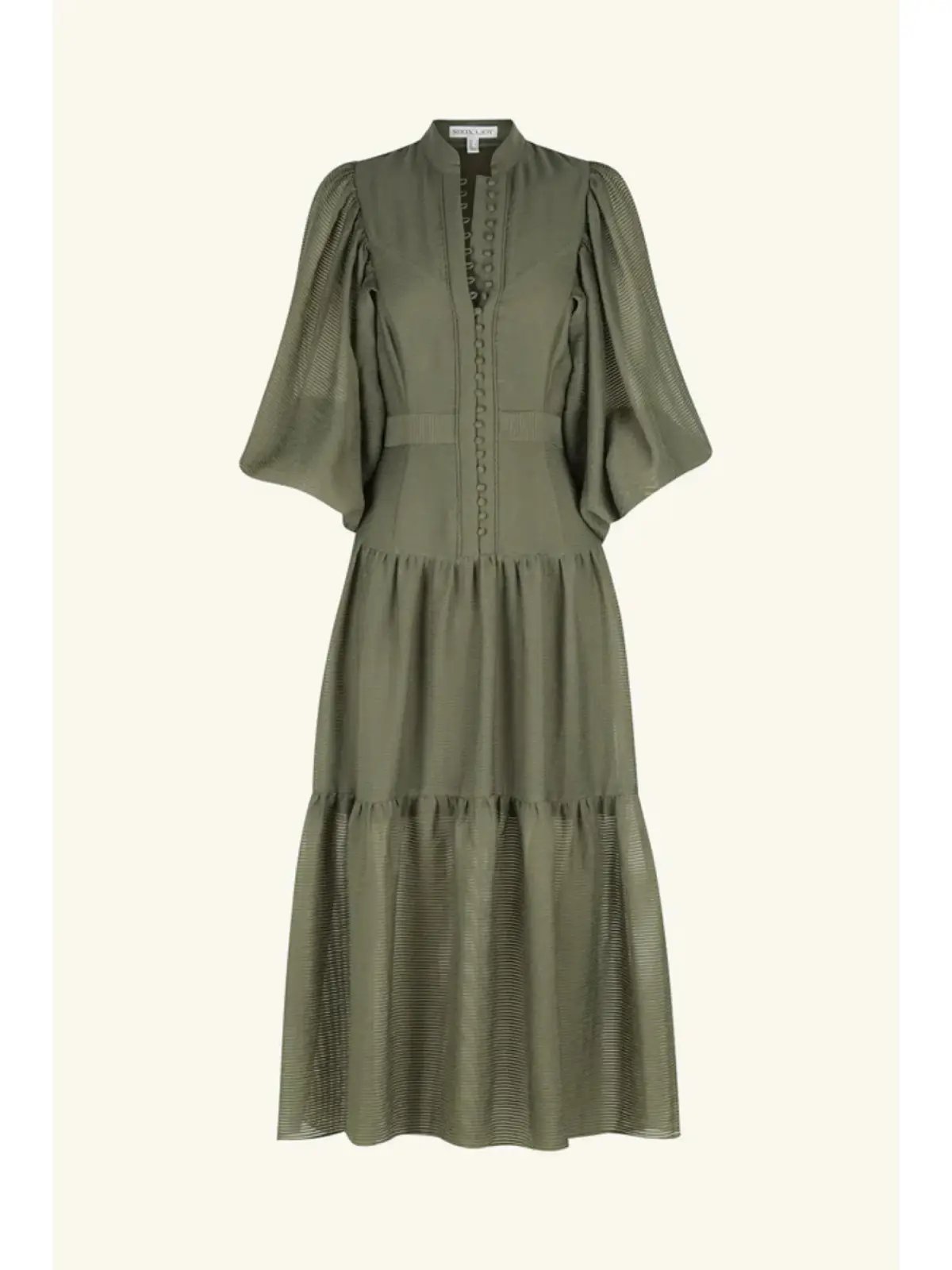 Shona Joy Charlotte High Neck Midi Dress Khaki Size AU 16 photo 5