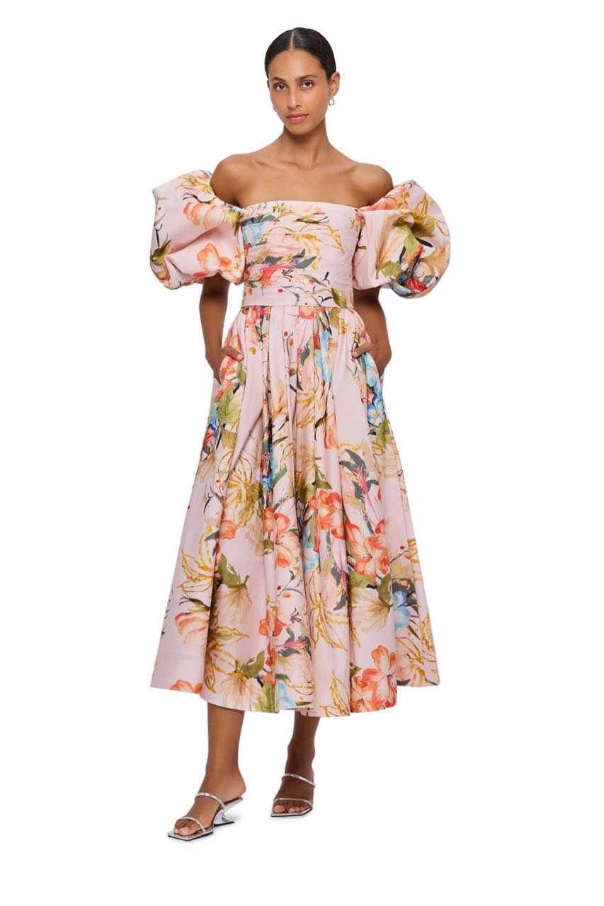 Leo Lin Matilda Puff Sleeve Midi Dress - Opulent Print in Blush photo 2