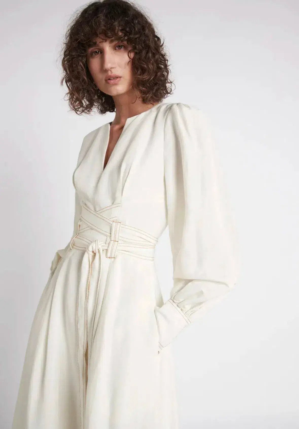 Aje Radiance Belted Midi Dress in Ivory Size XS / AU 6 photo 2