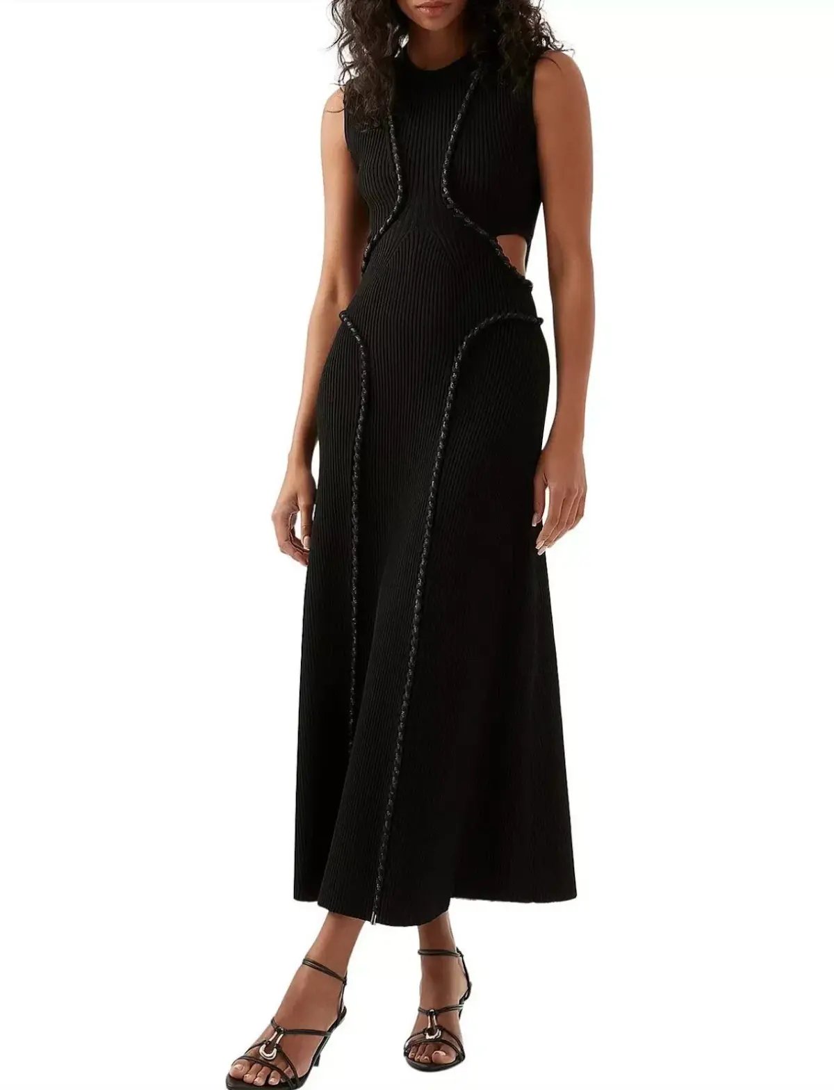 AJE ARP Cut Out Knit Midi Designer Dress Black with Crystal Rope Detail Size M photo 2