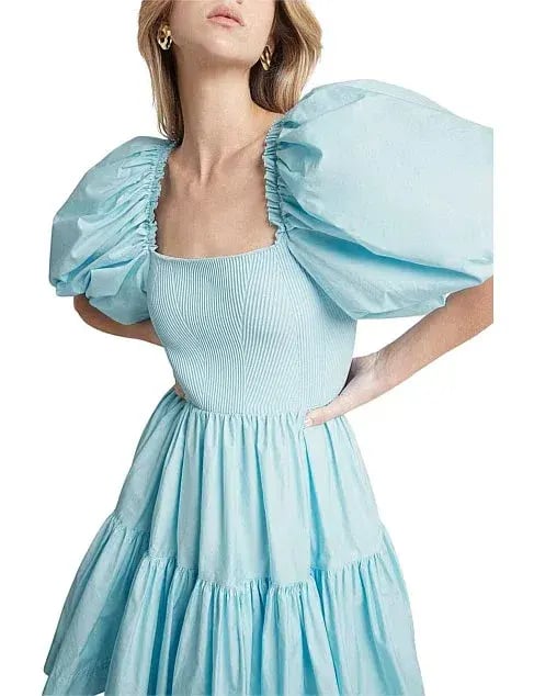Aje Casa Puff Sleeve Mini Knit Dress Ice Blue Size 12 photo 3