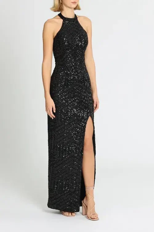 L'amour Diana Halter Gown Black Size AU 16 photo 2