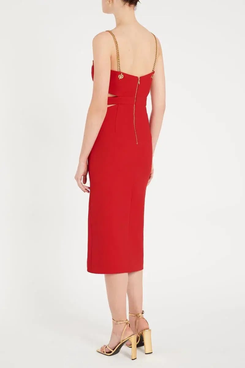 Rebecca Vallance Scarlett Chain Midi Dress Red Size 8 photo 4
