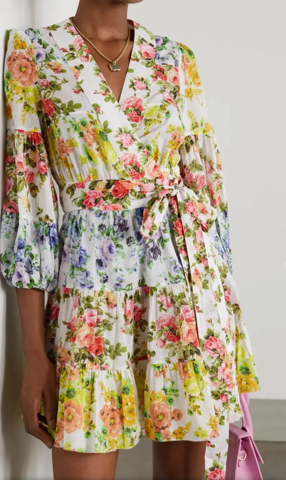 Zimmermann Net-Sustain Tiered Organic Linen Mini Wrap Dress Floral Size 1 / AU 10 photo 2