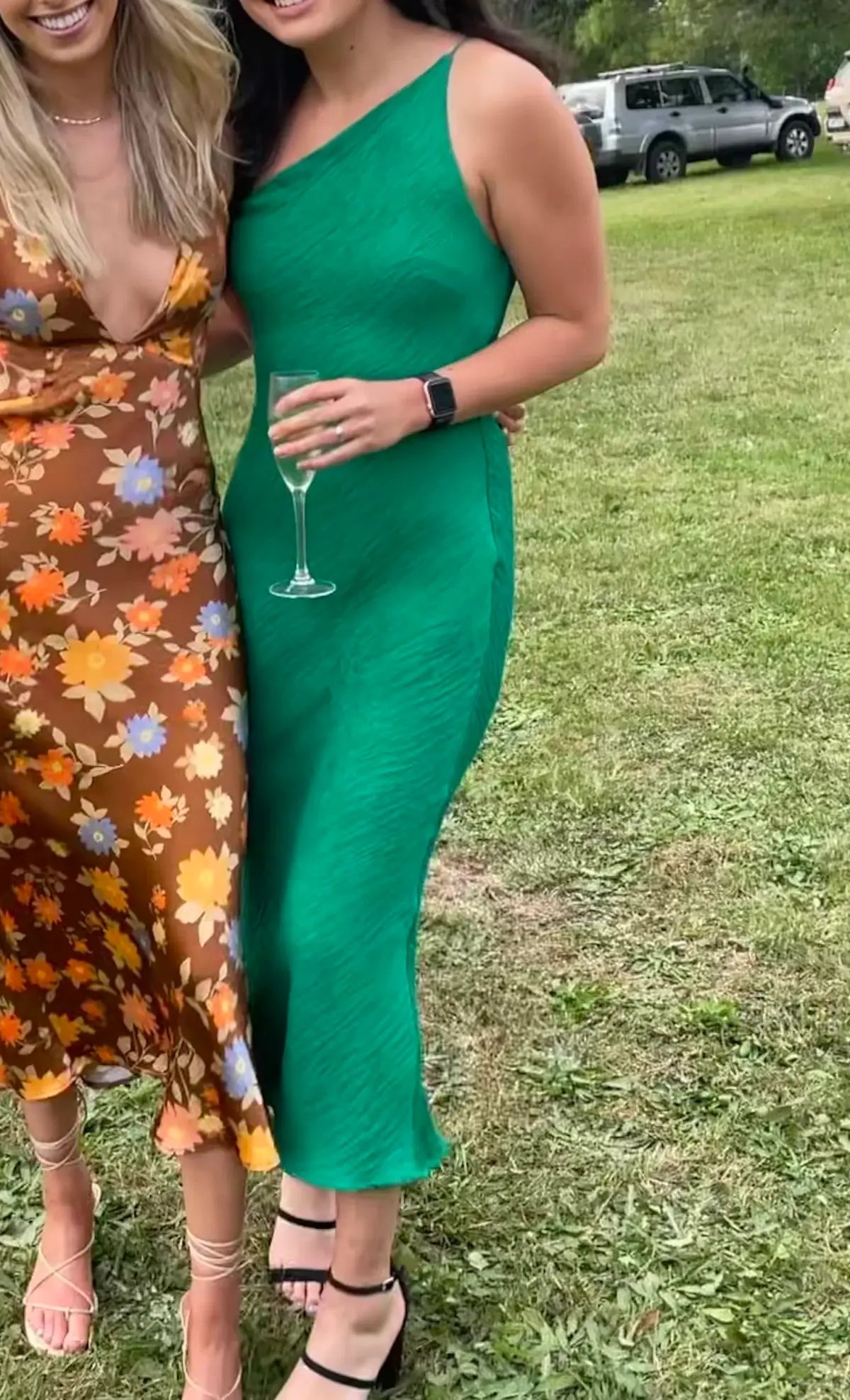 By Johnny Asymmetric Crimp Bias Midi Dress Green Size 12 photo 5