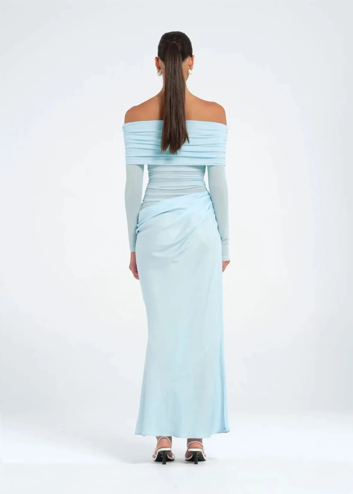Benni Yasmin Off Shoulder Maxi Dress Baby Blue Size 8 photo 3