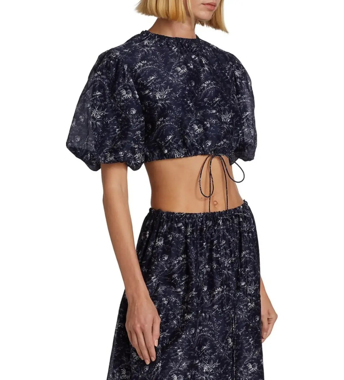Sir The Label Caprice Puff-Sleeve Cropped Top and Maxi Skirt Set Navy Floral Size 0/AU 6 photo 3