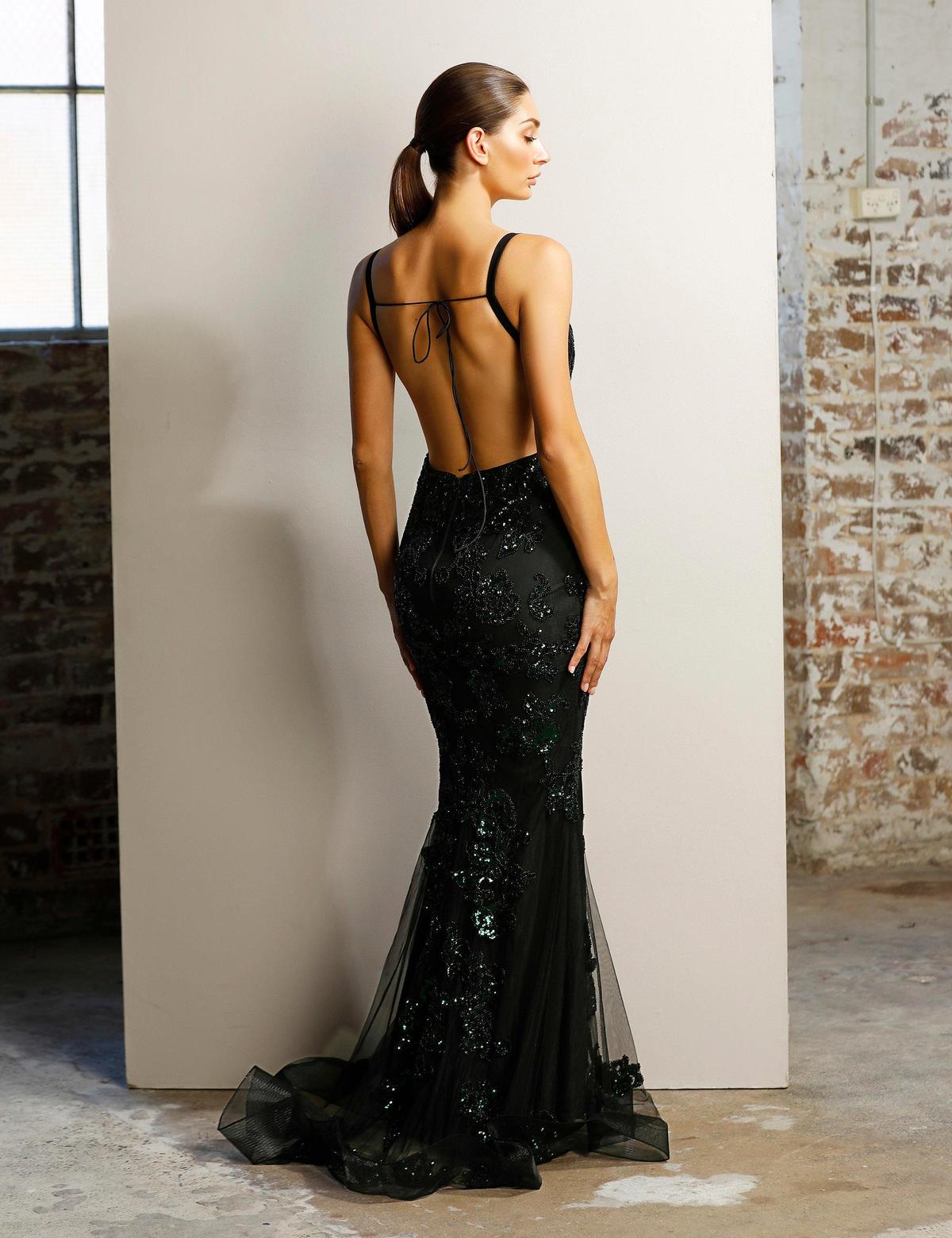 JADORE JX1106 - Black emerald green sequin gown photo 2