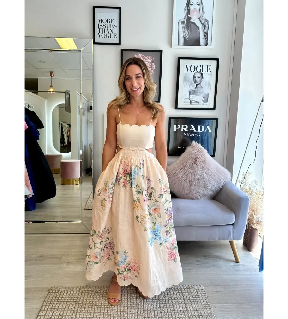 ZImmermann The Halliday Scallop Midi Dress in Cream Watercolour Floral Size 0/AU 8 photo 3