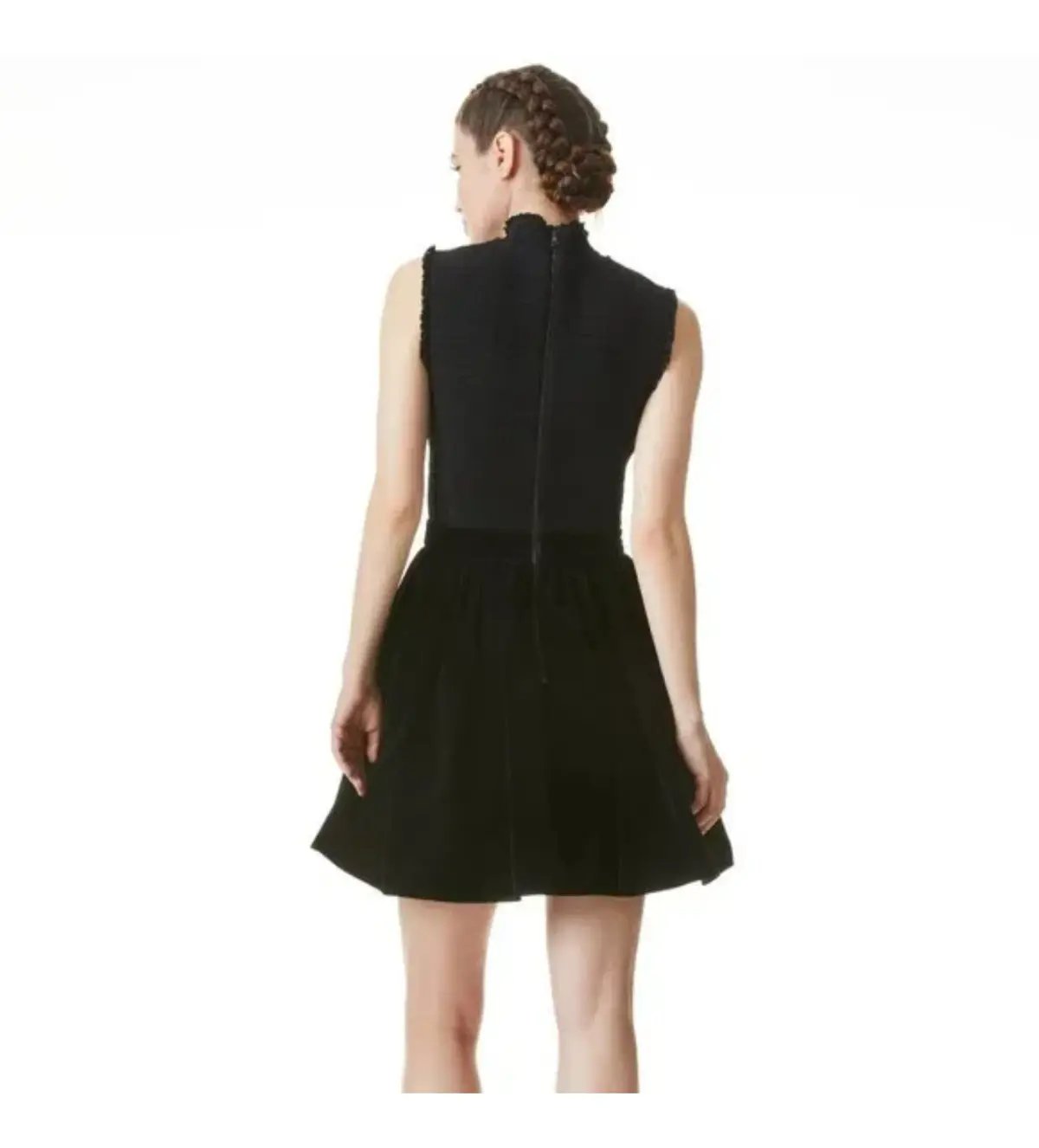 Alice & Olivia Barrett Shirred Crepe and Velvet Mini Dress Size AU 12 photo 3