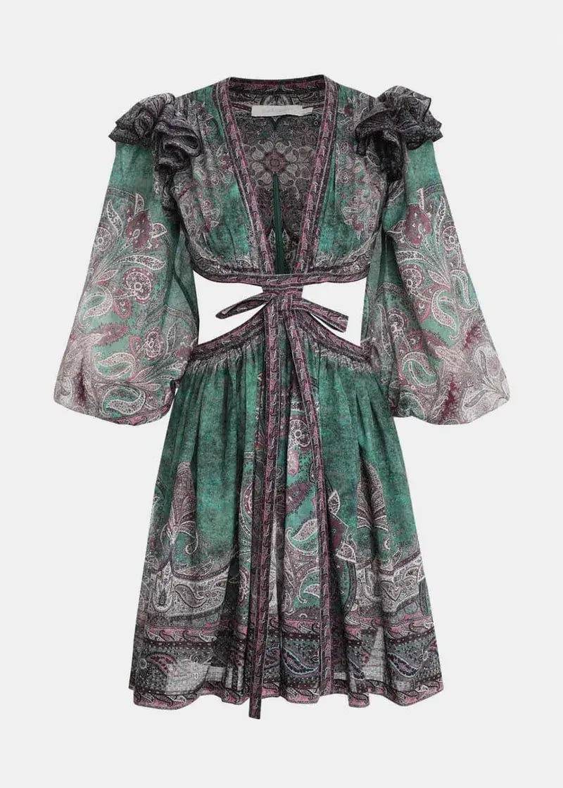 Zimmermann Anneke Ruffle Mini Dress Teal Paisley Size 0 / AU 8 photo 3