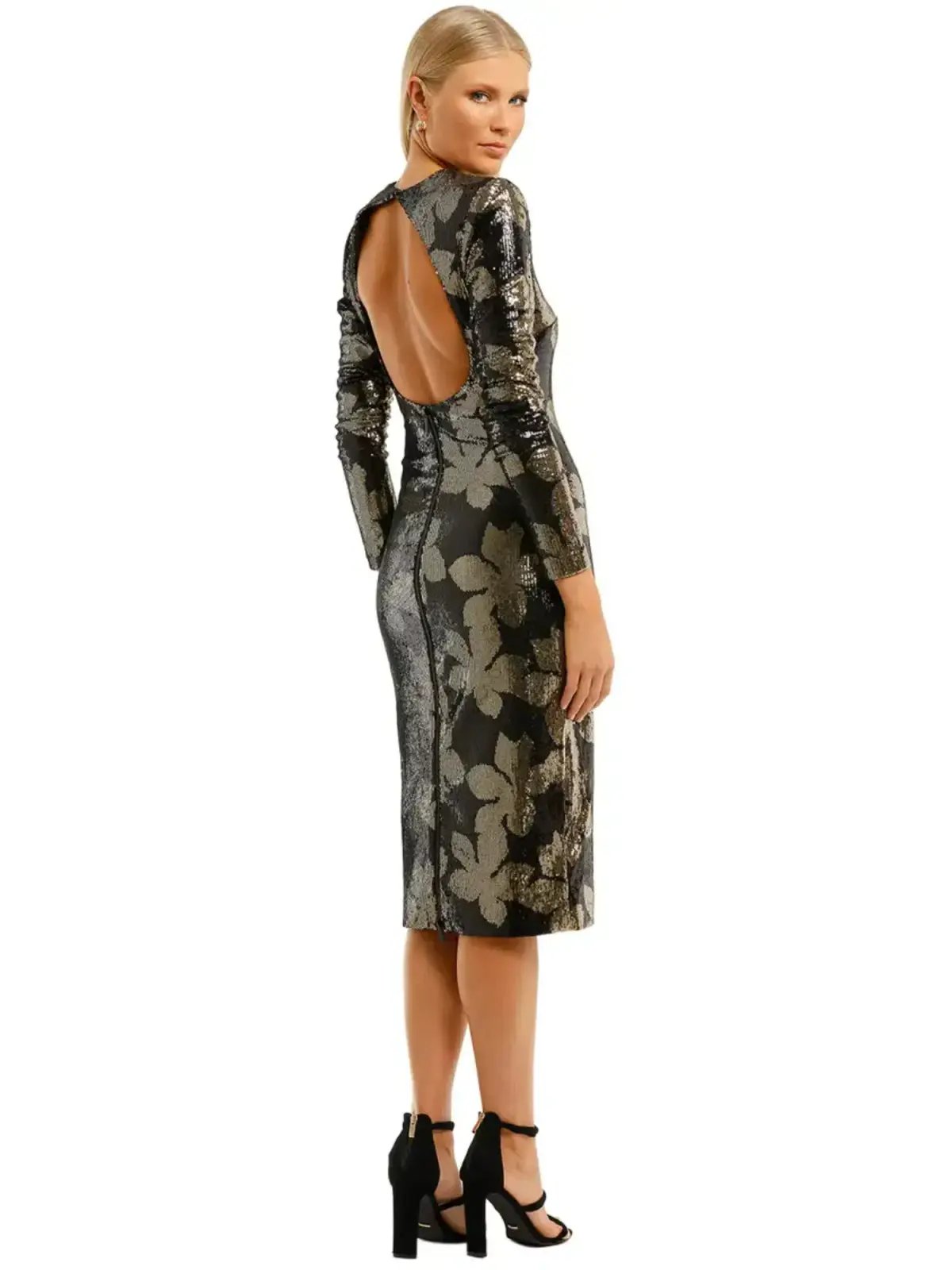 Rebecca Vallance Lepore Longsleeve Midi Dress in Gold Size AU 14 photo 2