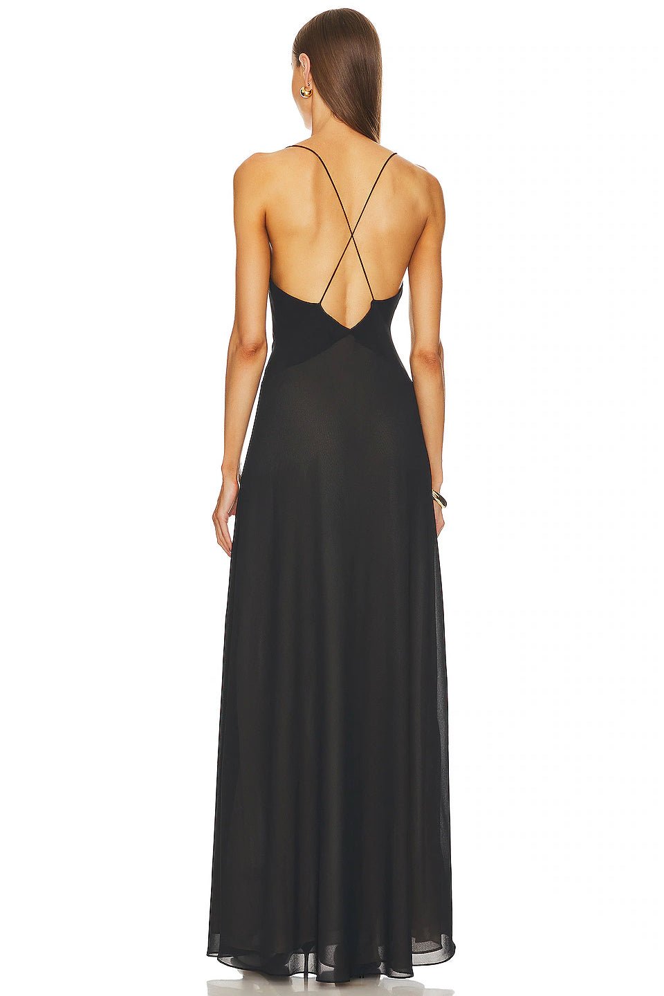 HELSA STUDIO SHEER DEEP V LONG SLIP DRESS - BLACK photo 4