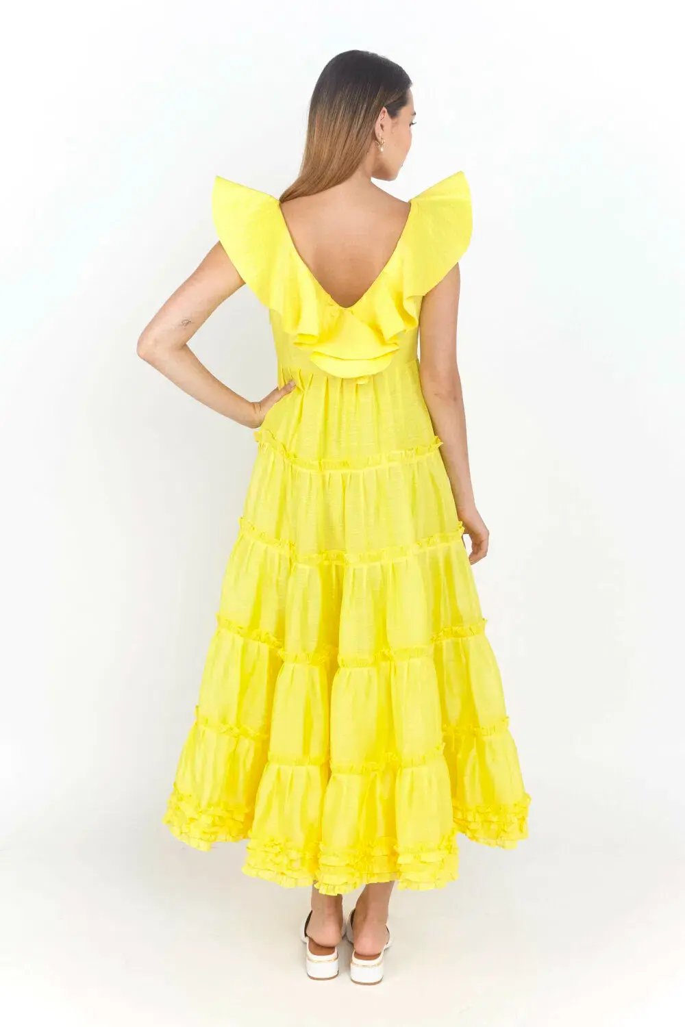 Leo Lin Limon Silk Linen Dress Yellow Size 8 photo 3
