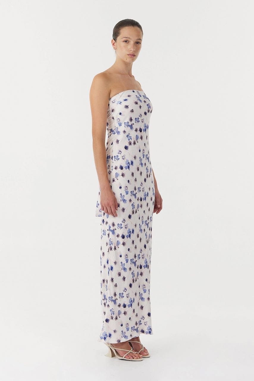 Third Form Blue Bias Strapless Dress - Floral photo 2