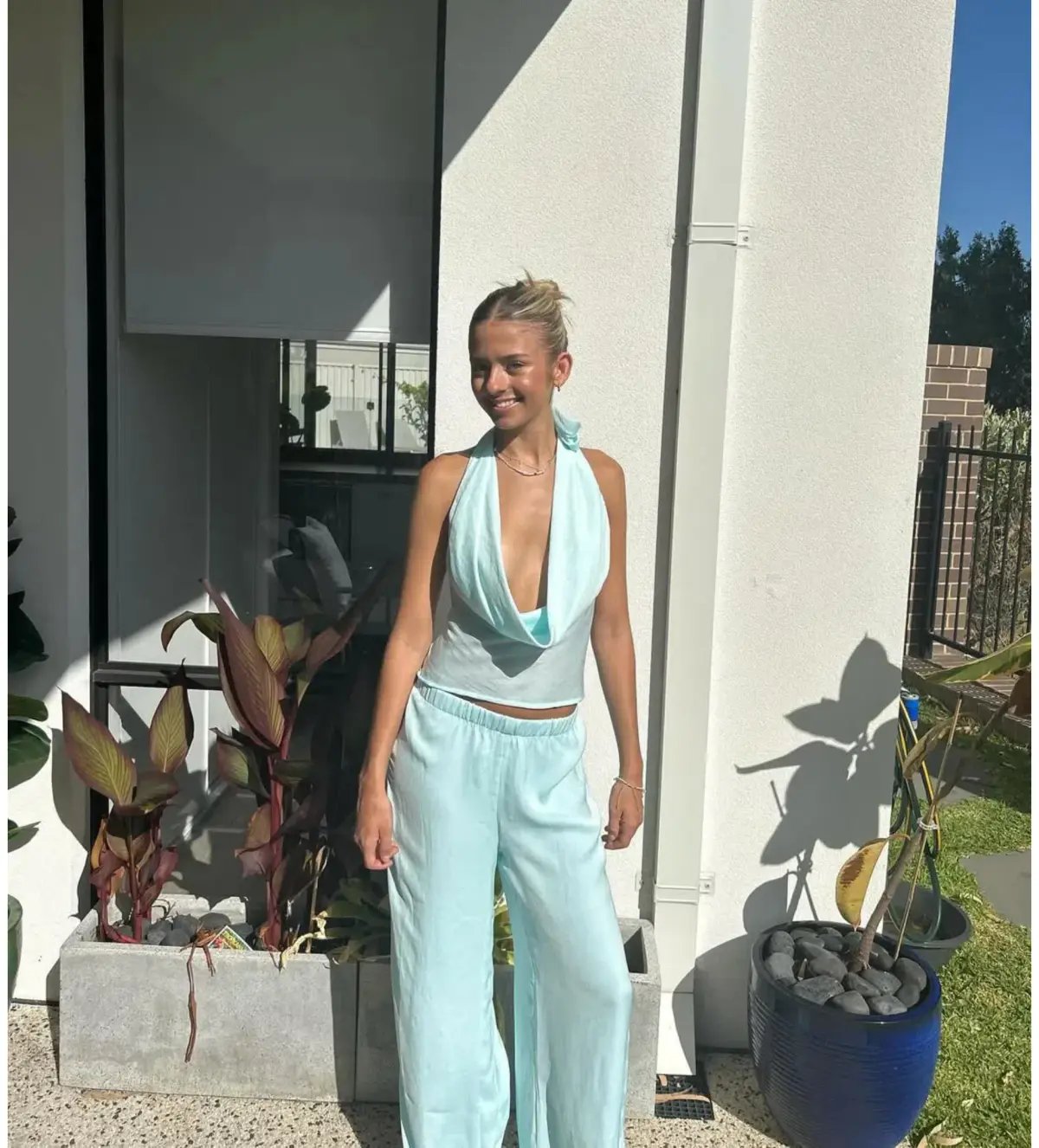 HNTR The Label Isabelle Top & Pants Set Aqua Size XS/AU 6 photo 2