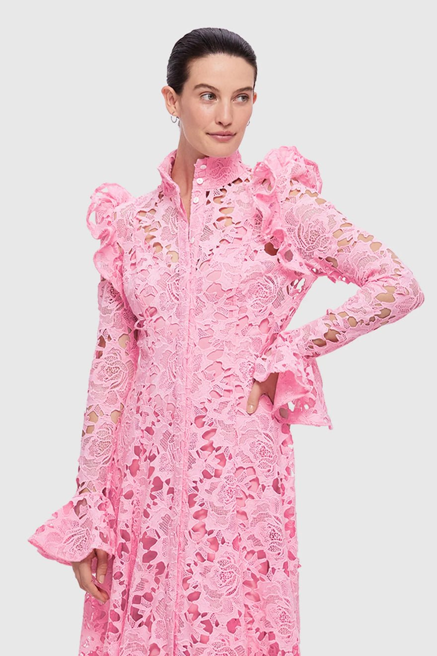 Leo Lin Aliyah Lace Butterfly Sleeve Midi Dress - Candy Pink photo 2
