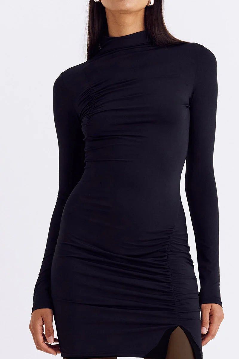 SUBOO AUGUSTE FUNNEL NECK MINI DRESS - BLACK photo 3