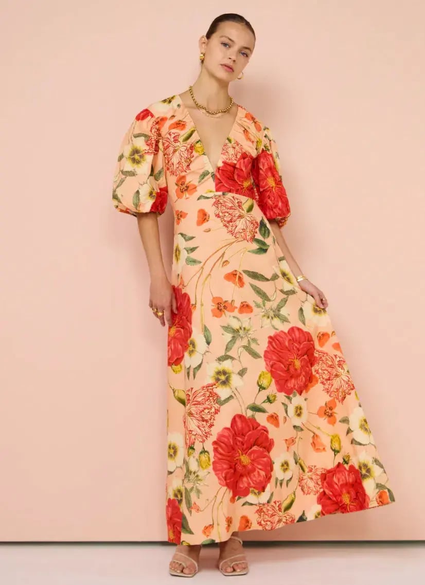 By Nicola Bolero Maxi Gathered Neckline Dress In Raspberry Punch Floral Size AU 8 photo 3