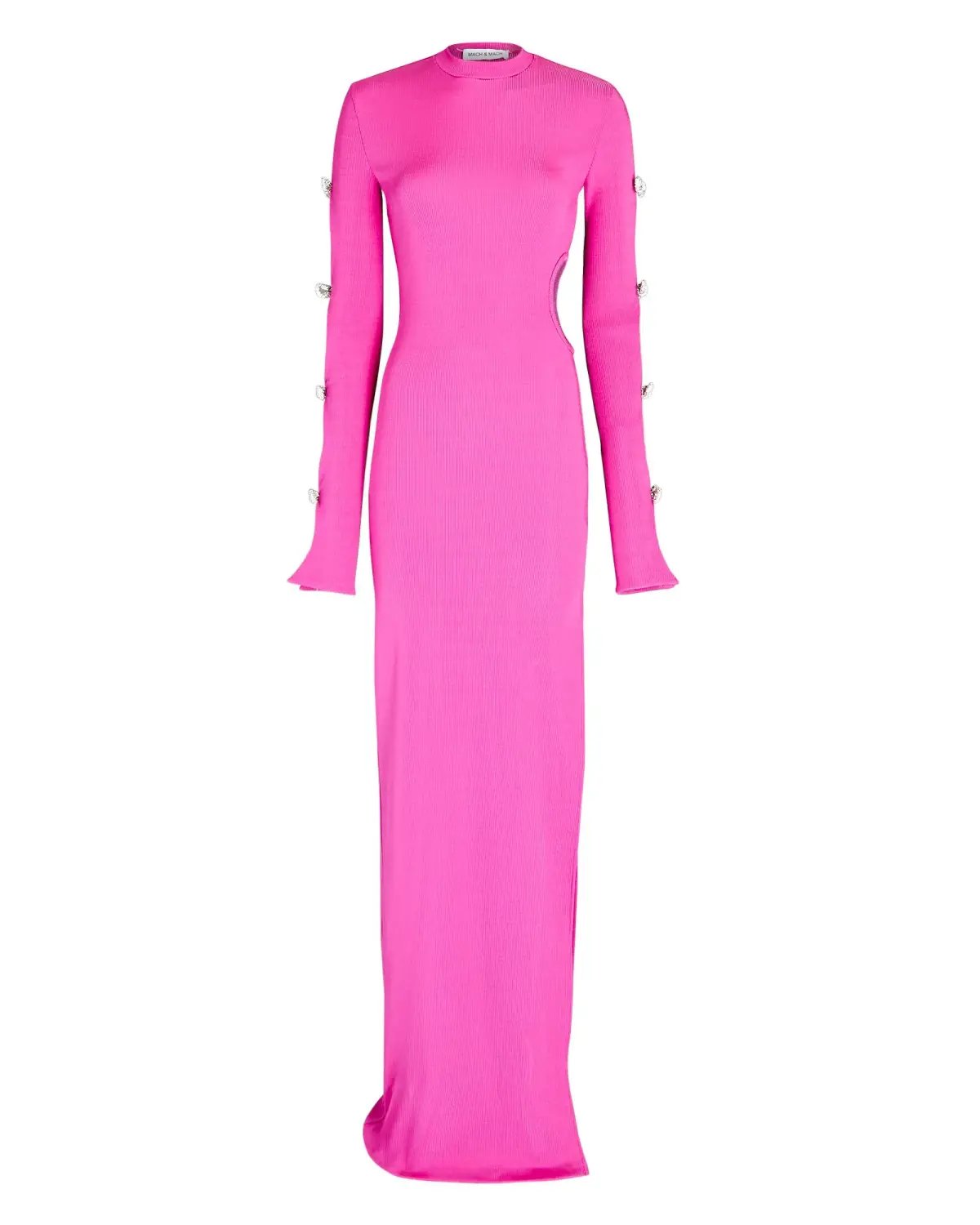 Mach & Mach Stretch Knit Cut Out Crystal Bow Sleeves Maxi Dress Pink Size 8 photo 4