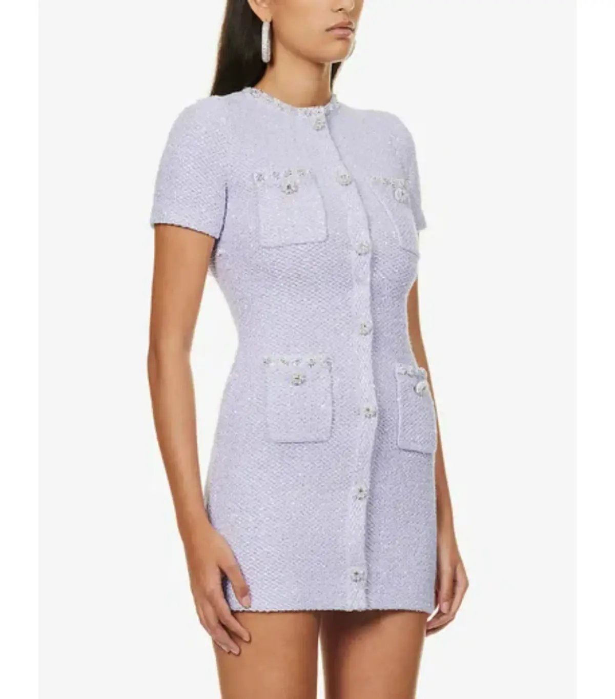 Self Portrait Embellished Tweed Mini Dress Lilac Size AU 8 photo 3