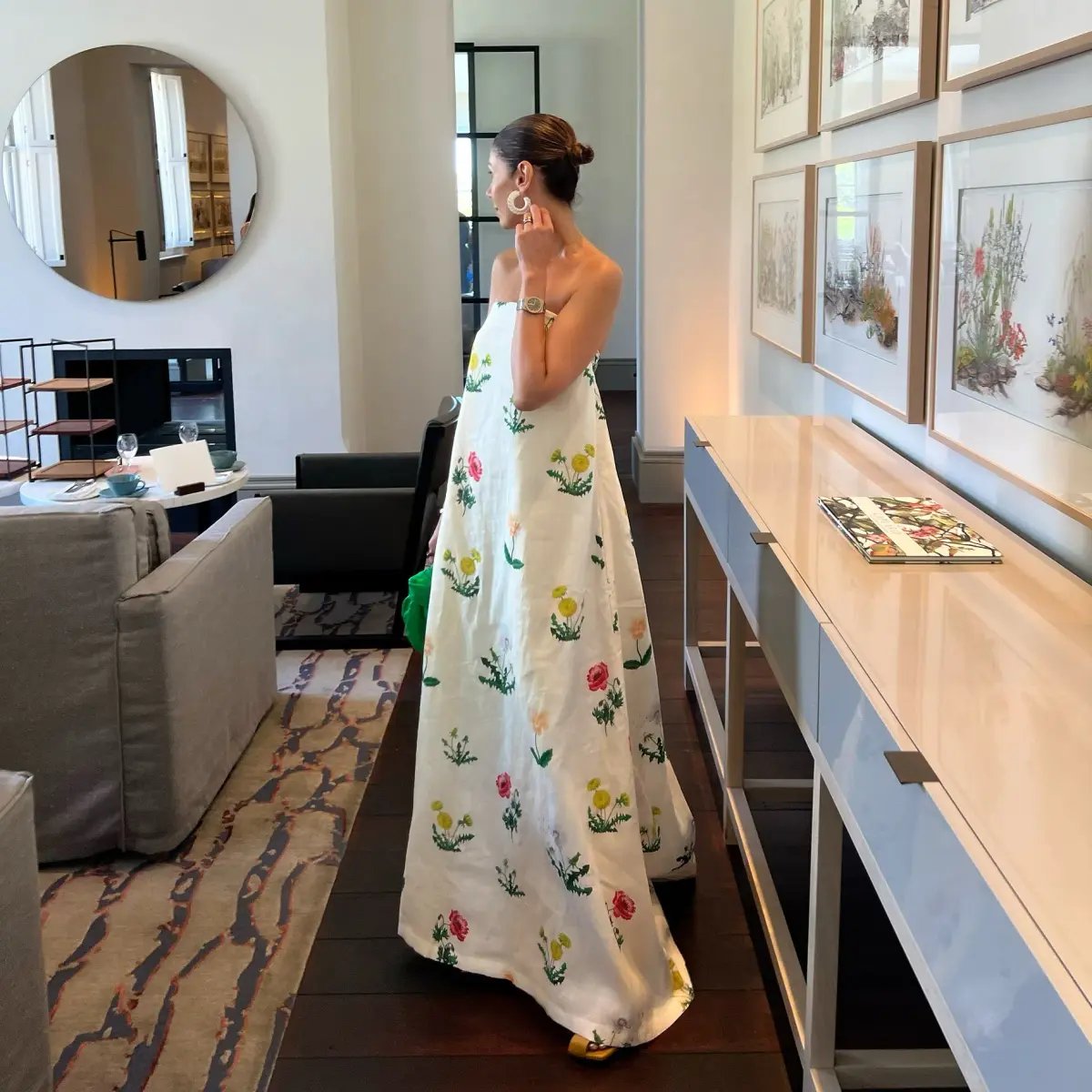 Oroton Poppy Print Gown Cream Size 6 photo 5