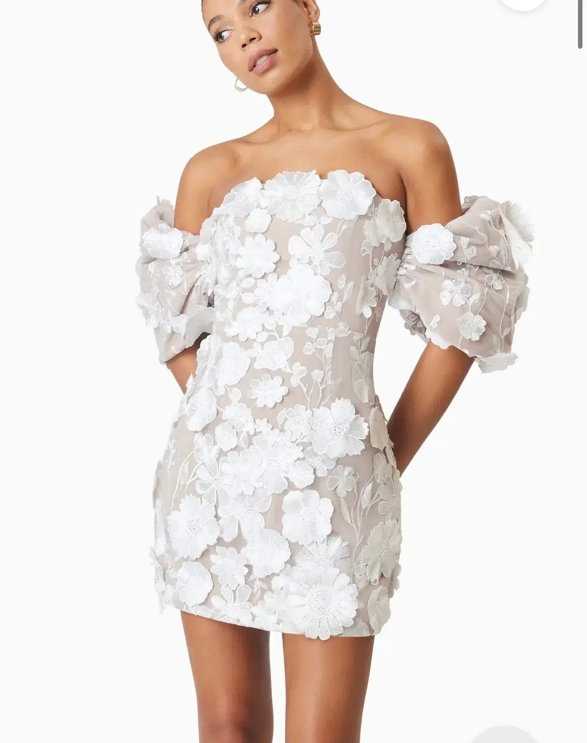 Elliatt Floral Embellished Mini Dress White Size AU 10 photo 2