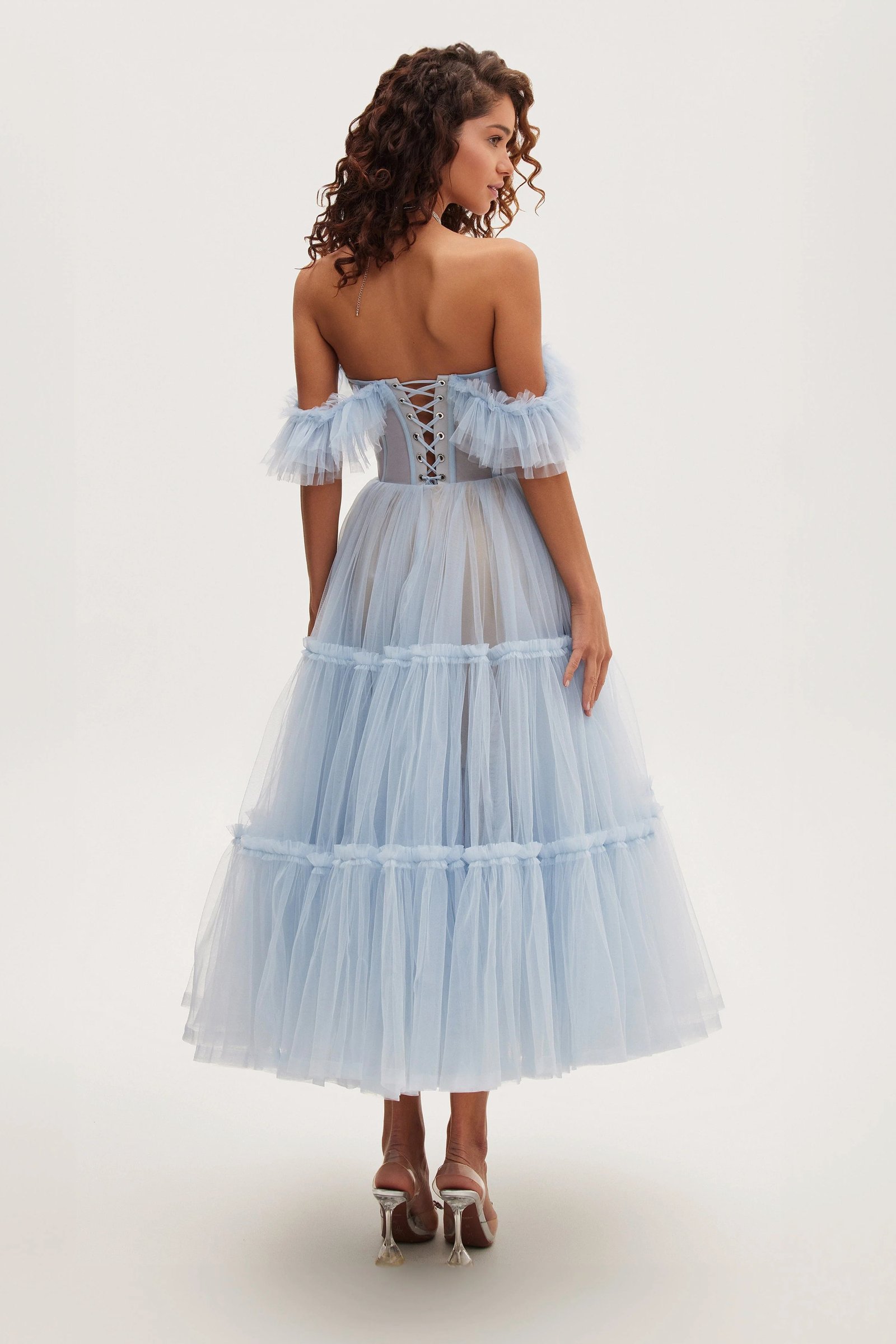 MILLA RUFFLED TULLE MIDI DRESS - LIGHT BLUE photo 4