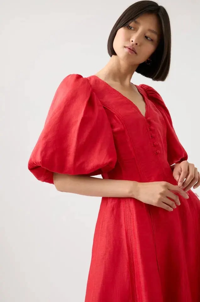 Aje Dusk Puff Sleeve Midi Dress Red Size 12 / L photo 4