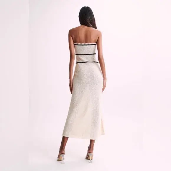 Strapless Knit Midi Dress With bow in Cream Size 12/L photo 3