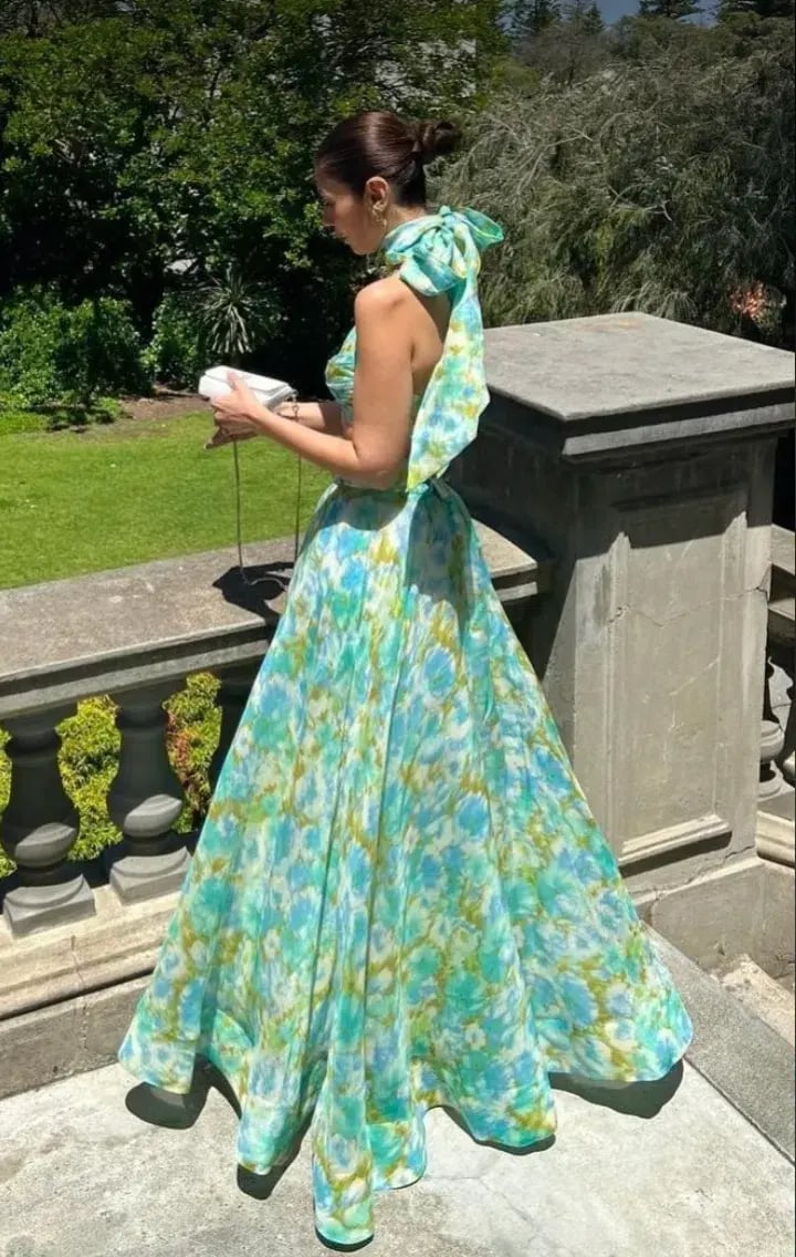 Zimmermann High Tide Twist Crop Bodice & Maxi Skirt Set Aqua Ikat Floral  Size 0P/ AU 6 photo 4