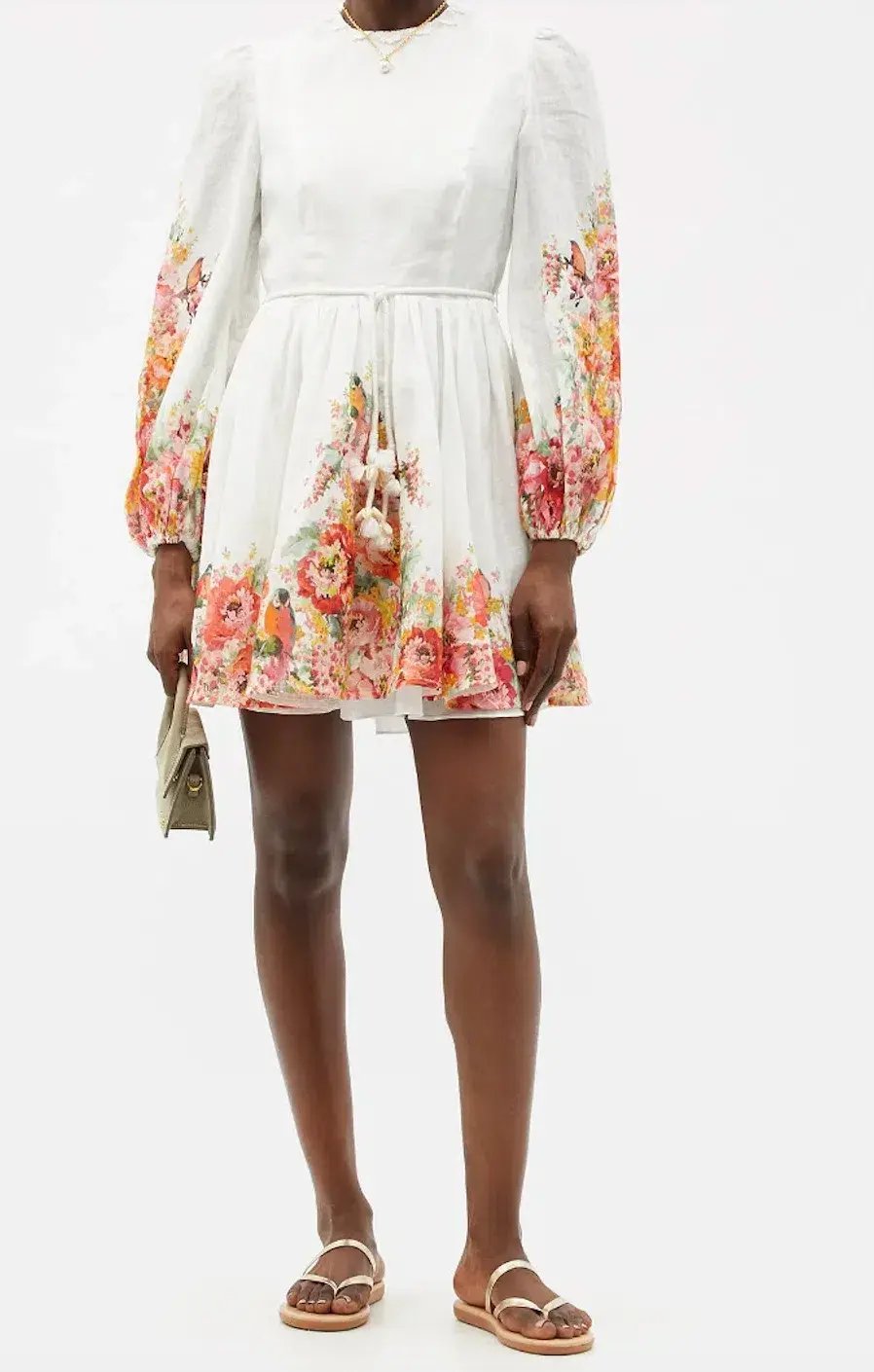 Zimmermann Mae Embellished Floral Print Linen Mini Dress Ivory Size 0P / AUS 6P photo 2