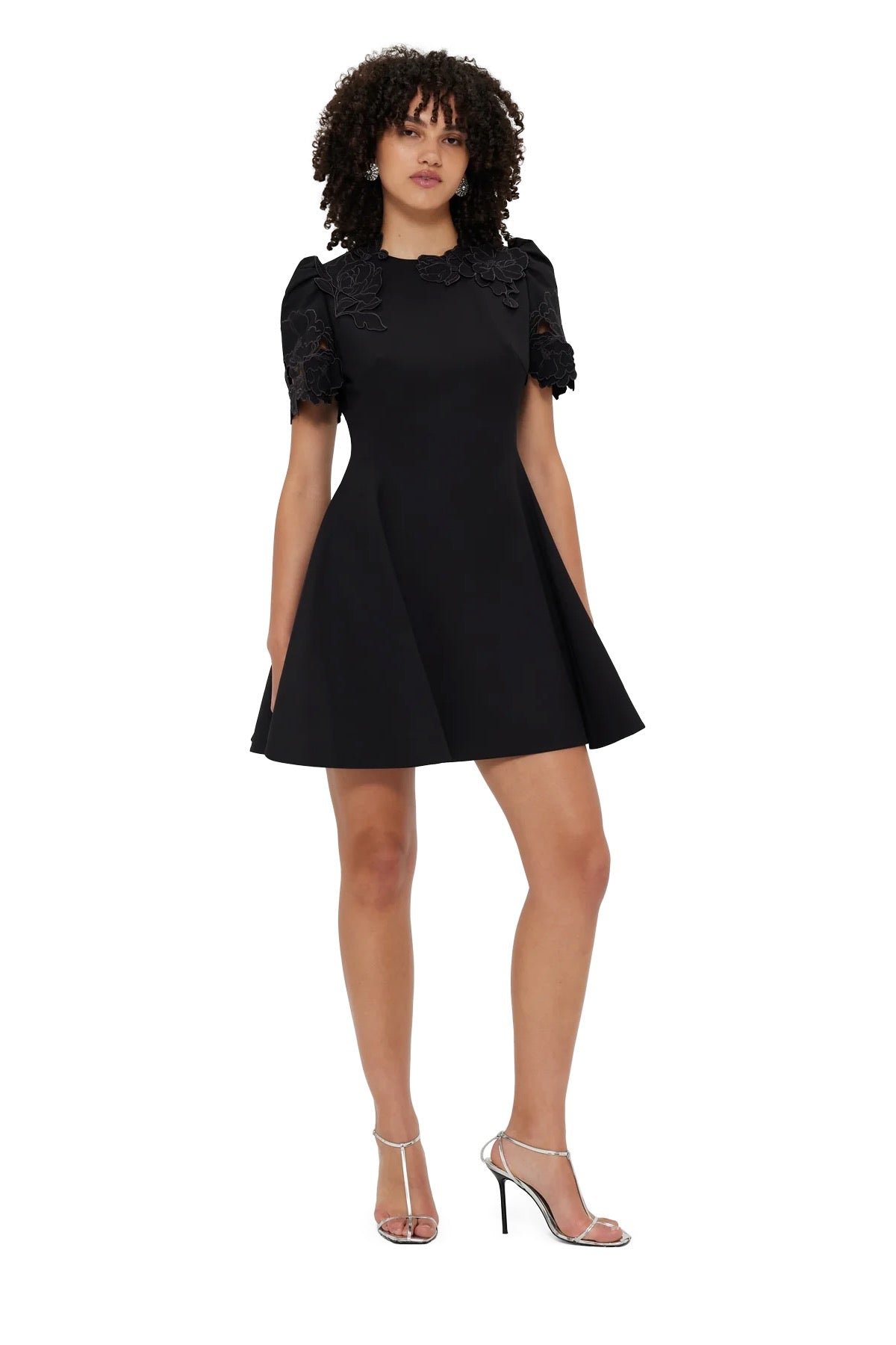 LEO LIN ELYSE APPLIQUÉ SHORT SLEEVE MINI DRESS - EBONY photo 5