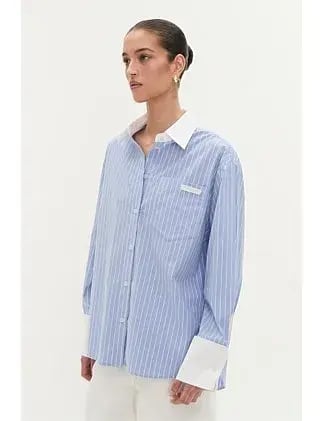 Aje Studio Palmer Striped Shirt Blue Size 6 photo 2