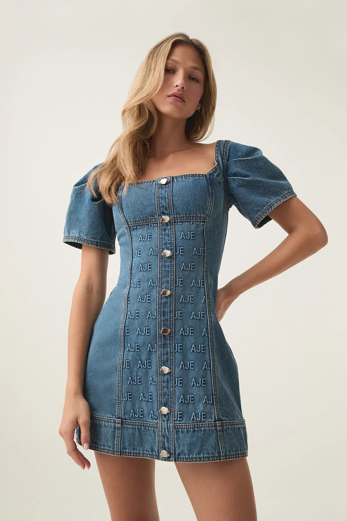 Aje Nika Logo Denim Mini Dress Size AU 6 photo 3