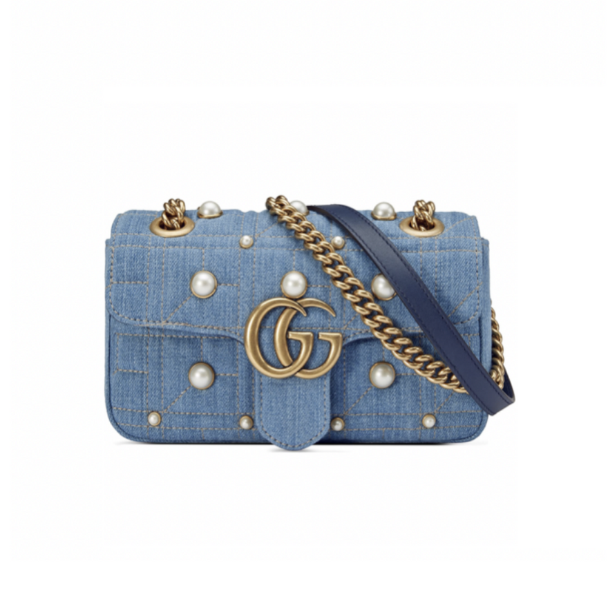 Gucci Gg Denim Pearl Shoulder Bag photo 2