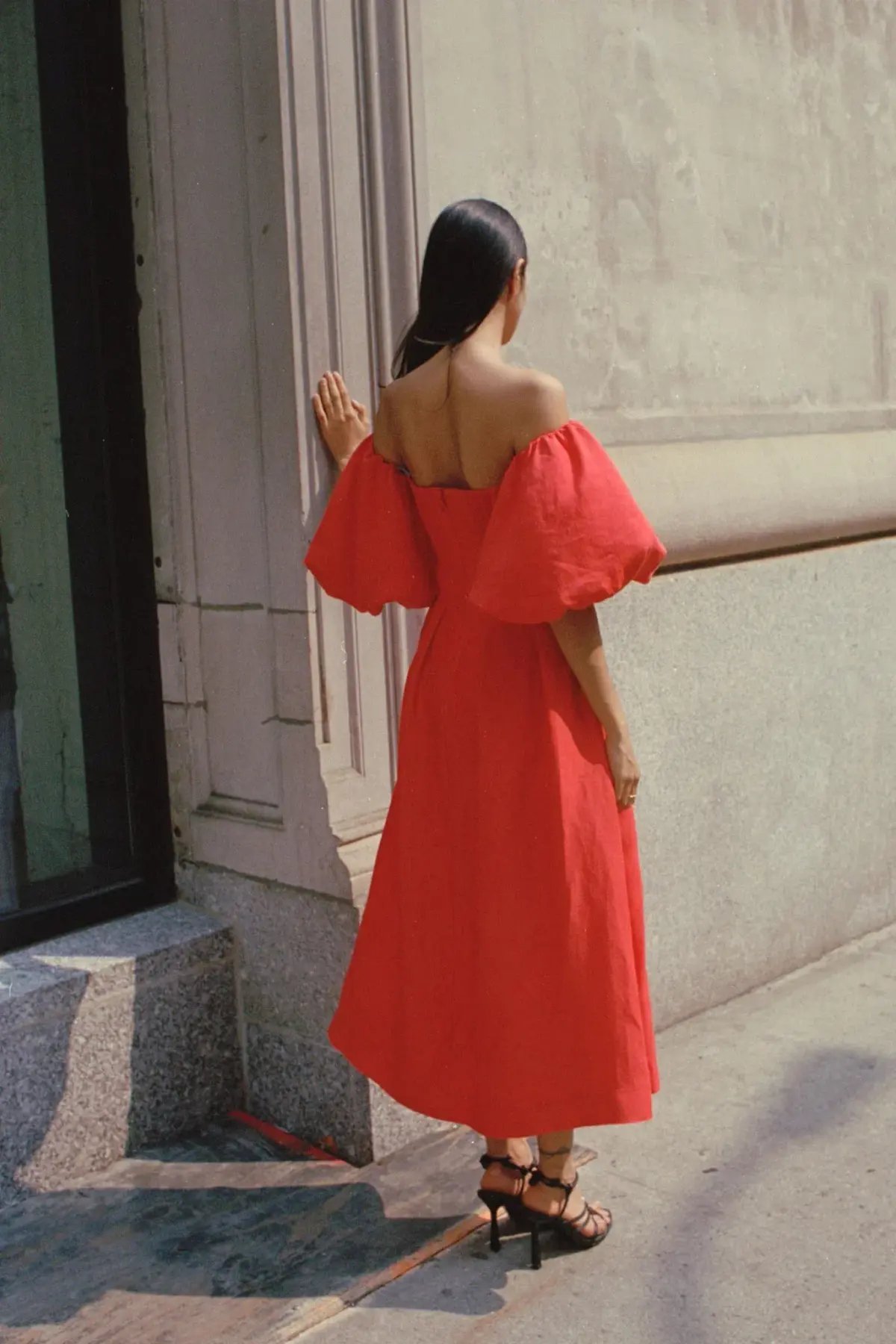 Aje Eugenie Off Shoulder Midi Dress Scarlet Red Size 12 photo 2