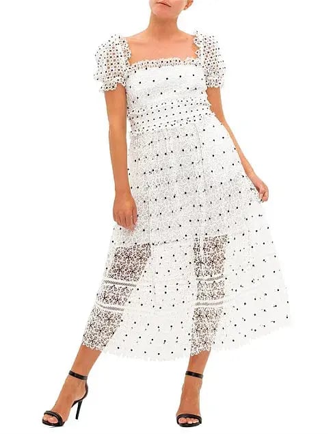 Self Portrait Guipure Hibiscus Midi Dress Ivory Size AU 12 photo 3
