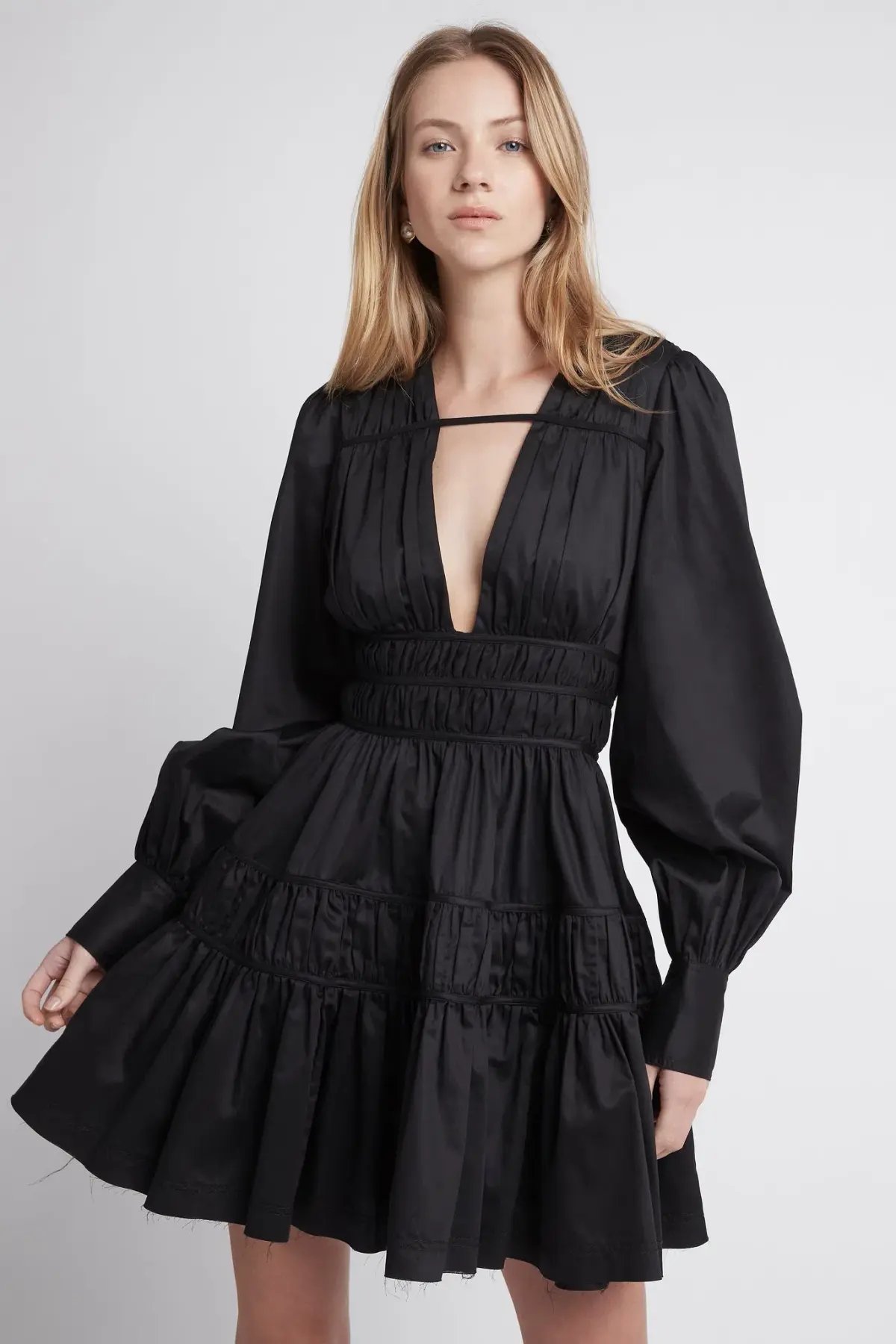 AJE Fallingwater Gathered Mini Dress Black Size 6 photo 2